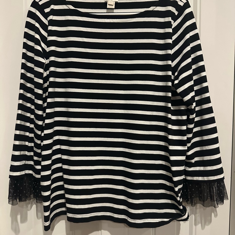 J. Crew Black and White Striped Long Sleeve Top